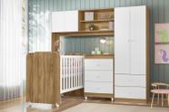 Quarto Infantil Completo Ternura Guarda Roupa, Berço e Cômoda Nature Branco - Peternella