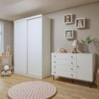 Quarto Infantil Guarda-Roupa 2 Porta de Correr 2 Gavetas Elara com Cômoda 1 Porta 4 Gavetas Aurora Branco - Minastex