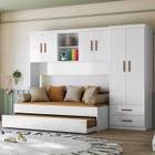 Quarto Modulado Infantil Onix Guarda Roupa, Modulo Aereo e Cama com Auxiliar Branco/Amadeirado - Peternella