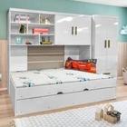 Quarto Modulado Juvenil Completo com Cama de Solteiro e Cama Auxiliar Jade Branco - Phoenix Baby