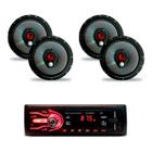 Quatro Alto Falantes Bomber BBR 6" 100W RMS + Rádio Automotivo First Option 5566 USB/BT/SD Card