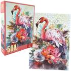 Quebra Cabeça 500 Peças Flamingo E Flores Decorativo Castela