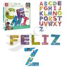 Quebra Cabeça Alfabeto Gigante Brincadeira De Criança 104 Peças em Madeira Didático Pedagógico Escolar