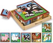 Quebra-cabeça de cubos de madeira da fazenda com bandeja de armazenamento - 6 quebra-cabeças em 1 (16 peças) da Melissa & Doug
