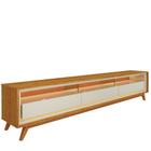 Rack Bancada para TV de 85” Gelius Requinte 212 com 03 gavetas LED e pés de madeira Naturale OFF White