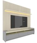 Rack com Painel Sublime 2.2 Ripado 3D com Led Cinza com Off White - Gelius Móveis