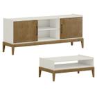 Rack E Mesa de Centro MDF/Madeira Maciça Milao Off White Freijo FNT