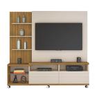 Rack Estante com Painel Para Sala e Tv Até 60 Polegadas Com 2 Portas 3 Prateleiras e Rodinhas Off White com Cumaru - Atacama - Germai Móveis