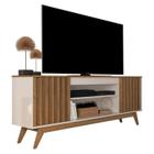 Rack para TV 65" Sala 2 Portas Ripado Off White/Freijo Malibu Wood Giga Moveis