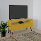 Rack para TV Bancada Com Nicho e Gaveta Pés Hairpin Legs Estilo Industrial Amarelo Laca