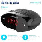 Rádio Relógio Despertador Multilaser SP399 Digital FM Alarme com Função Soneca Timer Bateria Backup