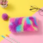 Rainbow Color Plush Colored Pencil Case, Grande Capacidade