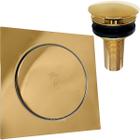 Ralo Click 15x15 Tampa Dourada Inox E Valvula Ralo De Pia 7/8 Dourado Kit Banheiro Ralo 15cm Valvula Click 30mm Escoamento Pia Lavatorio Gold Ouro