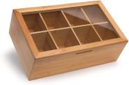 randomgrounds 100% Bamboo Tea Box Storage Organizer, Tamanho mais alto contém mais de 120 sacos de chá em pé ou planos, 8 compartimentos torácíveis, acabamento natural de madeira