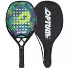 Raquete de Beach Tennis 3k Optum Palmland Preta com detalhes na cor Verde 3K +capa+grip