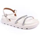 Rasteira Vizzano Flatform Tiras Strass Feminina - Branco