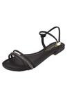 Rasteirinha Rosa Chic Calçados Sandália Feminina Flat Calce Fácil Strass Brilho Preto