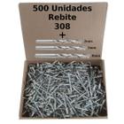 Rebite Pop 308 Rebites Aluminio Kit com 3 Brocas Aço 2,3 e 4mm