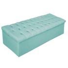 Recamier Baú Estofada Mel 195 cm King Size Com Capitonê Suede Azul Tiffany - ADJ Decor