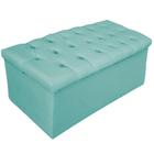 Recamier Baú Estofada Mel 90 cm Solteiro Com Capitonê Suede Azul Tiffany - ADJ Decor