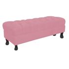 Recamier Baú Luis Xv Capitonê Retrô 140cm Suede Rosa Bebê Pés Madeira Ms Decor - Mansão Decor