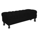 Recamier Baú Luis Xv Capitonê Retrô 180cm Suede Preto Pés Madeira Ms Decor