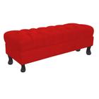 Recamier Baú Luis Xv Capitonê Retrô 180cm Suede Vermelho Pés Madeira Ms Decor - Mansão Decor