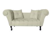 Recamier Decorativo Divã Dubai Couro Bege Pés Madeira Mz Decor