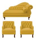 Recamier Larissa 150 cm Esquerdo de quem senta e 2 Poltronas Genesis Suede Amarelo - DL Decor