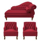 Recamier Larissa 150 cm Esquerdo de quem senta e 2 Poltronas Genesis Suede Vermelho - LM DECOR