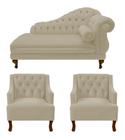 Recamier Larissa 160 cm e 2 Poltronas Genesis Suede Bege - LM DECOR