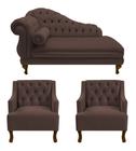 Recamier Larissa 160 cm e 2 Poltronas Genesis Suede Marrom - LM DECOR