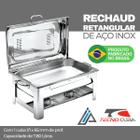 Rechaud Retangular Aço Inox Banho Maria Tecnocuba 1 Cuba 1/1x65mm 7,80 Litros tampa basculante buffet restaurante festa fogareiro queimador de álcool