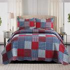 Red Blue Plaid Quilt Set King Size Country Patchwork Bedwork Set Leve Reversible Bedspread Coverlet with Sham Soft All Season Bed Cover Set, 1 Quilt 2 Pillow Shams - Hailea