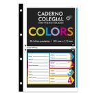 Refil Folha Fichário Caderno Colegial c/96 Fls. coladas colors 4 Furos - Spiral