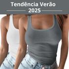 Regata Blusa Feminina Canelada Ribana Moda Verão 2025 Cores Tendência