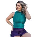 Regata Feminina Moda Tricot Tramas em Trança Gola Alta