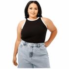 Regata Feminina Nadador Canelada Básica Bicolor Plus Size