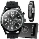 Relogio aço inox masculino preto + caixa + pulseira pai nosso casual original presente ajustavel - Orizom