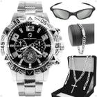 relogio aço inox masculino + pulseira + oculos sol + cordão original casual social presente - Orizom