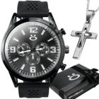 Relogio aço inoxidavel preto + caixa qualidade premium presente pulseira ajustavel social casual