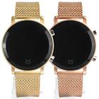 relogio aço led silicone + relogio feminino digital dourado casual pulseira ajustavel social rose - Orizom