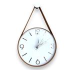 Relógio Adnet 30cm Branco (Silencioso), Algarismos 3D Cardinais Prata espelhado,Couro Caramelo.