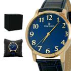 Relógio Analógico Masculino Champion Dourado Couro Azul Original Prova D'água Garantia 1 ano