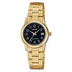Relógio CASIO feminino dourado preto metal LTP-V002G-1BUDF