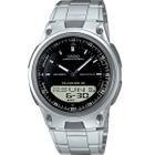 Relógio Casio  Masculino Anadigi Agenda Telefônica Hora Mundial Prova Dágua Pulseira Aço Inox Casual Prata AW-80D-1AVDF