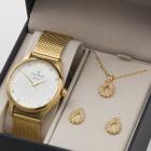 Relogio champion feminino dourado com kit colar e brincos CN25716B