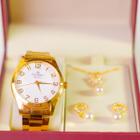 Relógio Champion Feminino Dourado com Kit semi jóias Colar e Brincos Original