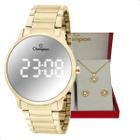 Relógio Champion Feminino Dourado Digital Espelhado CH40142B + Semi Joia