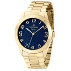 Relogio Champion Feminino dourado grande mostrador azul com numeros CN26564A